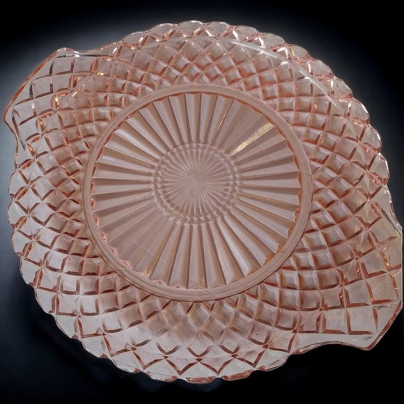 1930s Anchor Hocking Waterford Waffle Pattern Pink Depression Glass Platter - Picture 3 of 9